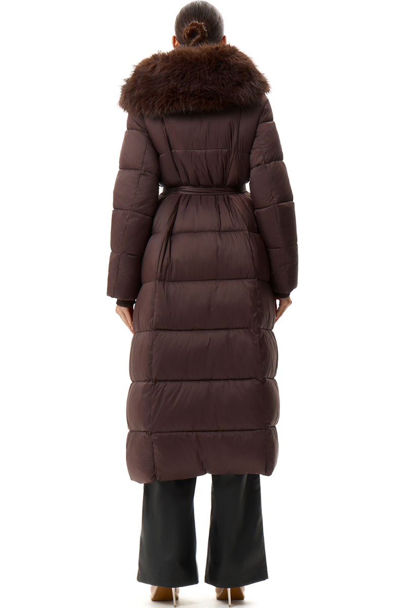 Пуховик длинный с поясом SODAMODA, цвет: коричневый, 15956 купить онлайн
