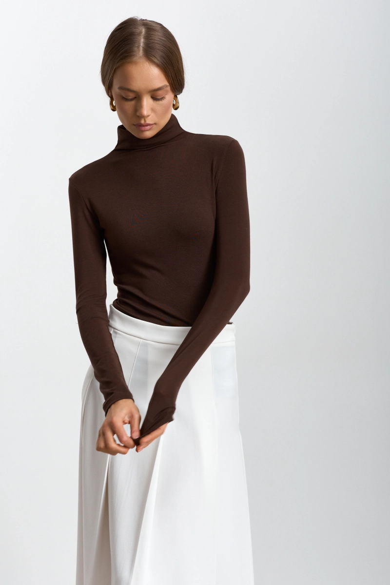 Водолазка из тенсела и шерсти Ricoco, цвет: шоколадный, 6090/5 купить онлайн