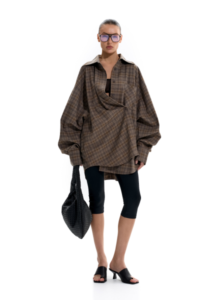 Объемная рубашка в клетку ANOTHER SELECT, цвет: светло-коричневый, 00025 купить онлайн