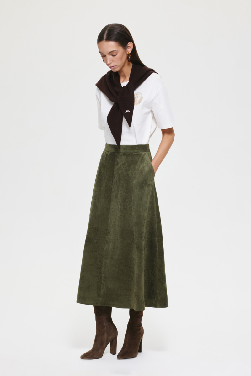 Юбка из экозамши DREAMS BY ALENA AKHMADULLINA, цвет: хаки, 225102100204282/118000 купить онлайн