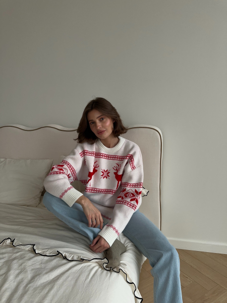 Джемпер оверсайз с оленями VELVET, цвет: белый, 00-00005270 купить онлайн