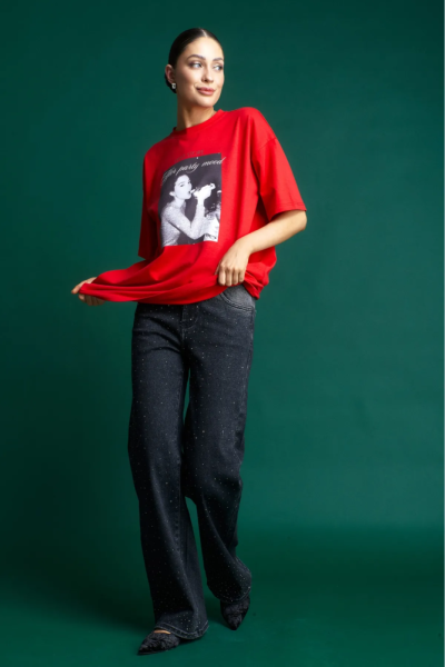 Джинсы Straight со стразами Black