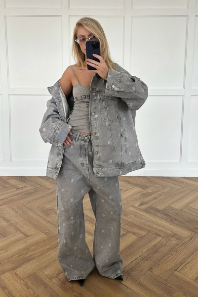 Джинсовка объемная в паттерн Label .B, цвет: серый,  купить онлайн