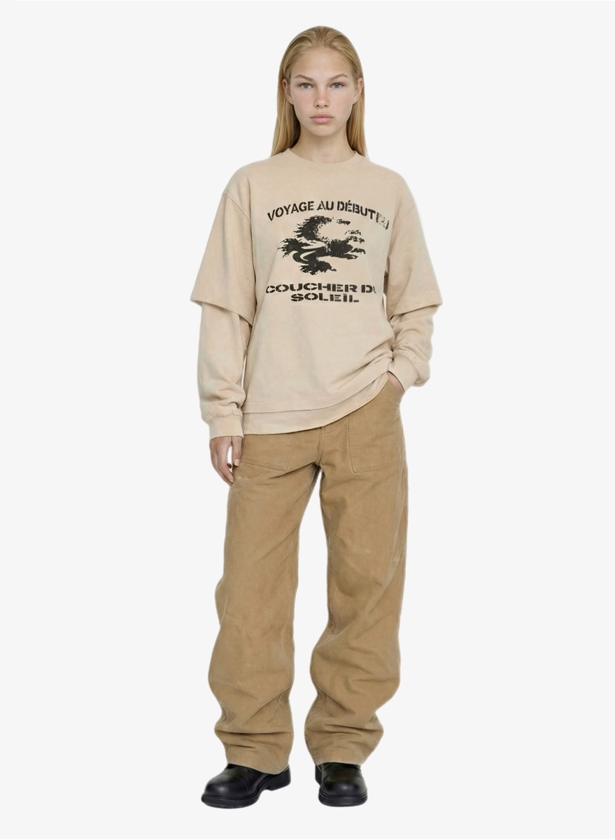 Лонгслив с двойным рукавом F | ABLE, цвет: бежевый, LNGSLV-FBL-LNT-BG купить онлайн