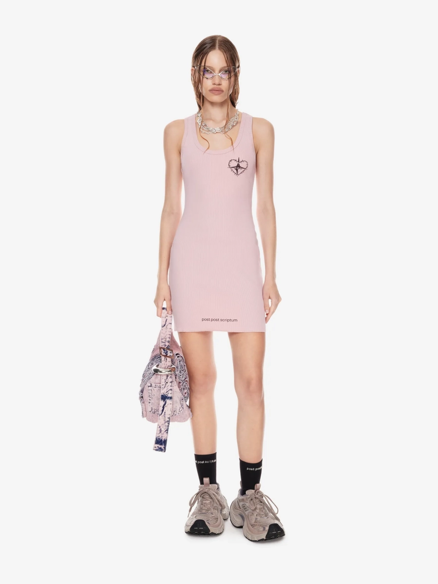 Платье в рубчик с принтом POST POST SCRIPTUM, цвет: пудровый розовый 1108.000.00.03.402 |трендовая новинка купить онлайн