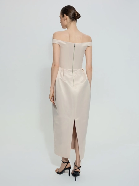 Платье из атласа ANNA PEKUN, цвет: бежевый,  купить онлайн