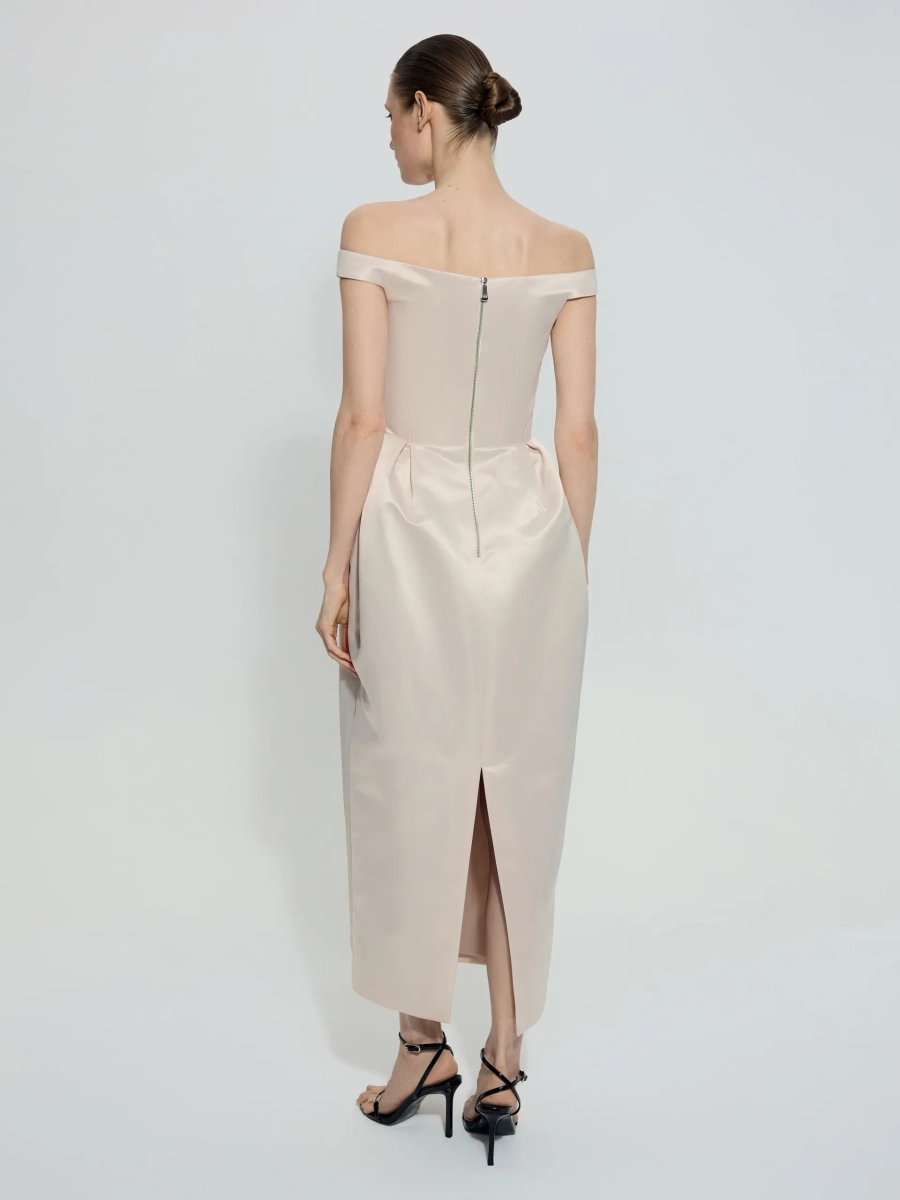 Платье из атласа ANNA PEKUN, цвет: бежевый,  купить онлайн