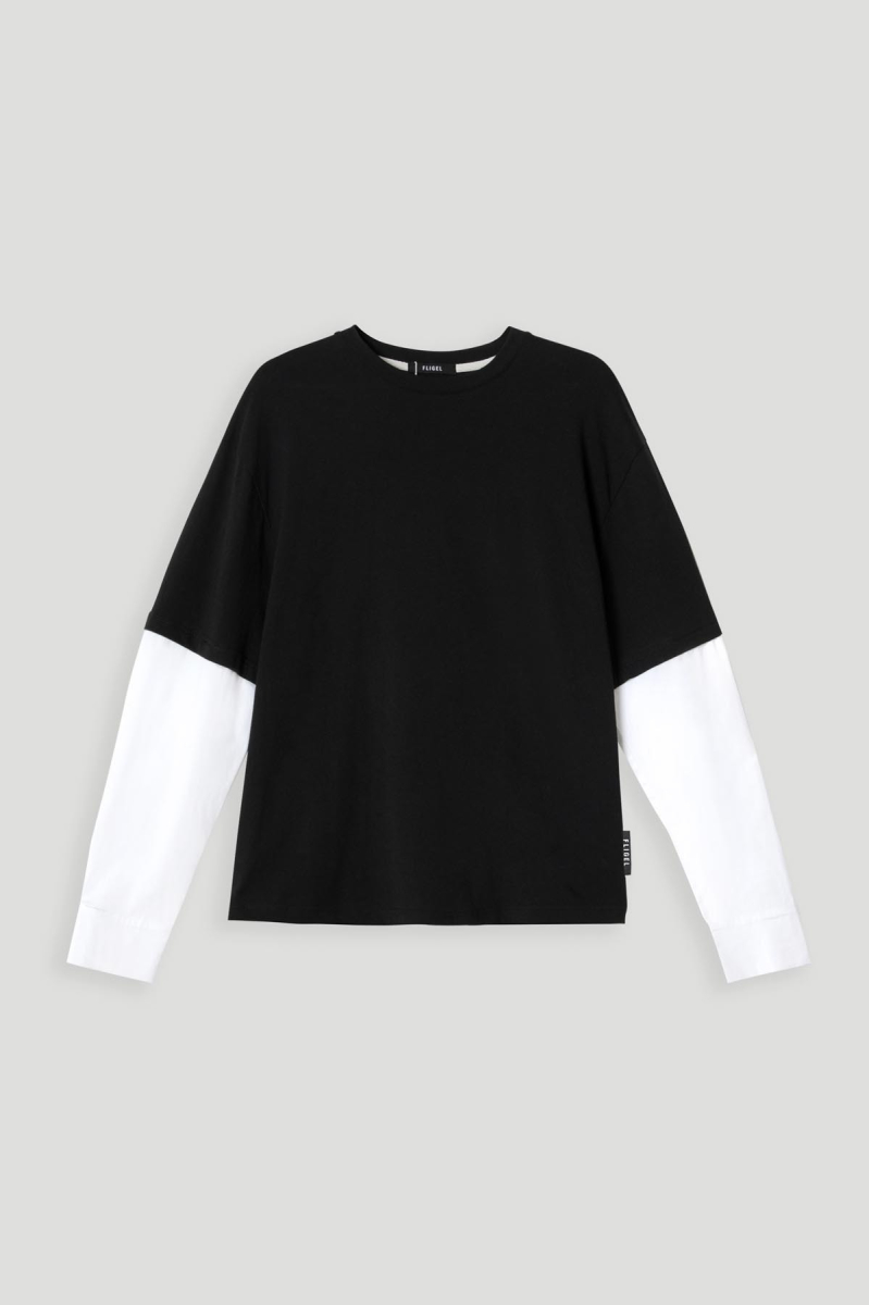 Футболка с рукавами рубашки FLIGEL, цвет: BLK/WHT, LSS.003.431 со скидкой купить онлайн