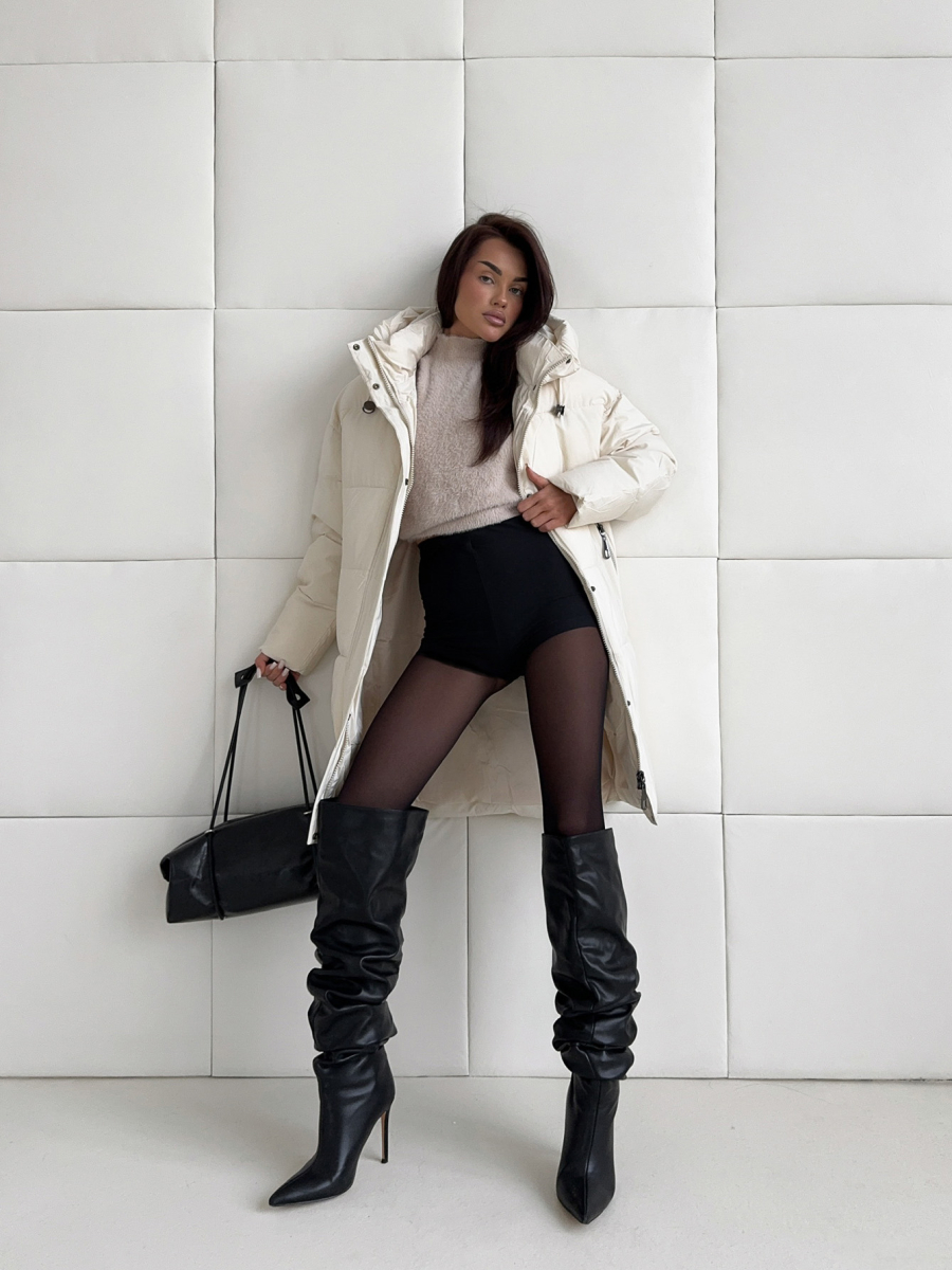 Пуховик удлинённый с капюшоном SODAMODA, цвет: бежевый, 15911 купить онлайн