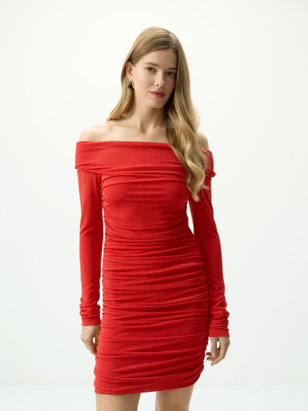 Платье коктейльное с открытыми плечами Conso, цвет: красный, PD 250973 - красный купить онлайн