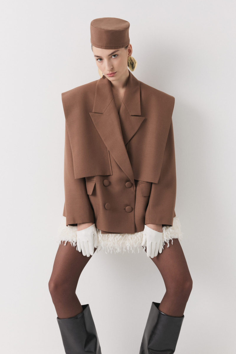 Шерстяной жакет с акцентными деталями Shtripling, цвет: коричневый, SHJKT003BRN купить онлайн