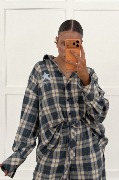 Рубашка объемная в клетку Label .B, цвет: сине-зеленый,  купить онлайн