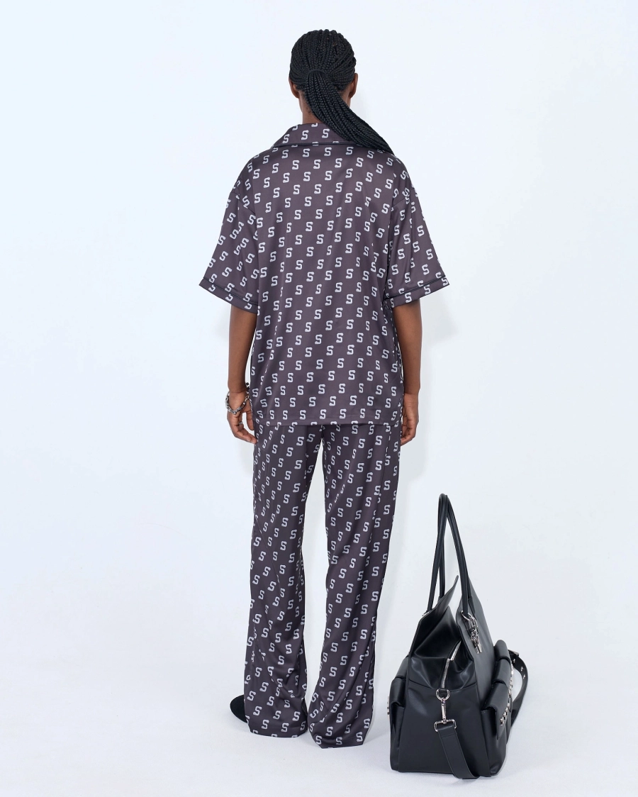 Брюки женские из сатина с монограммой ASIA ST 71, цвет: Черный, Ast71.pants-satin-bl-w купить онлайн