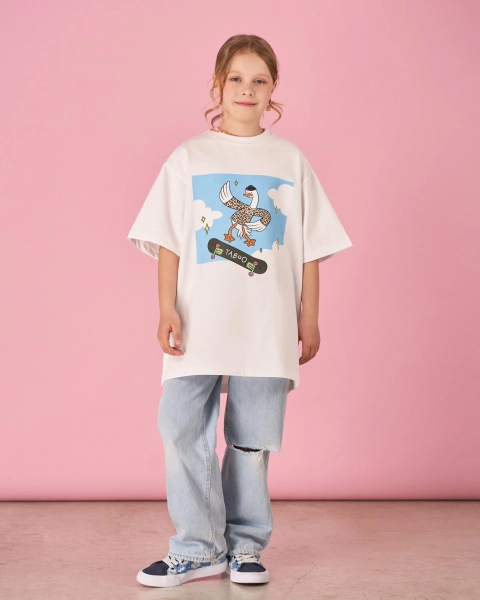 Футболка с гусем на скейте для детей