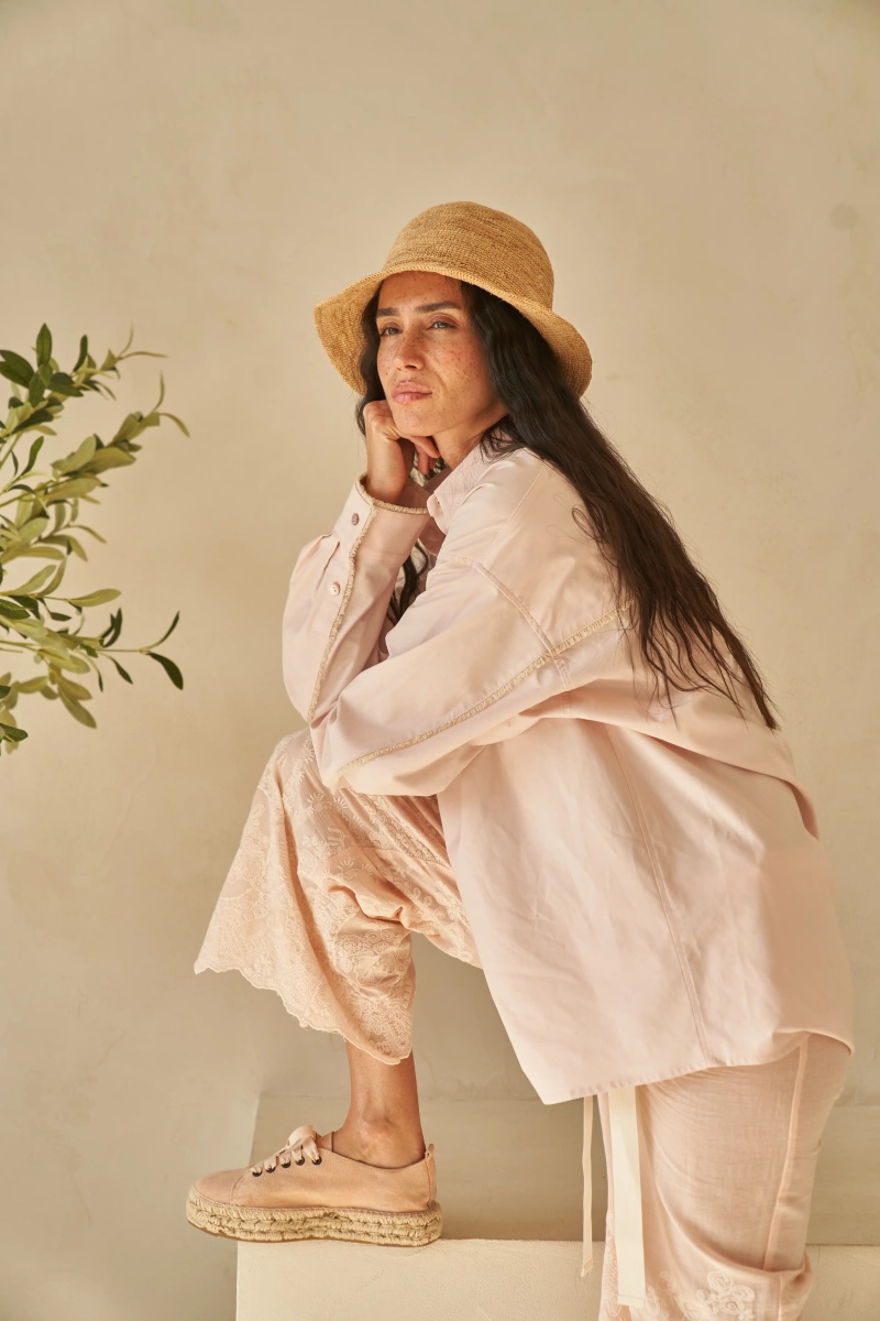 Рубашка Лиссабон с бахромой и вышивкой Journey clothes, цвет: Персиковый,  купить онлайн