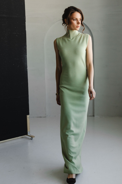 Платье из вискозы со стойкой макси VLVT, цвет: фисташковый, 00-00005380 купить онлайн