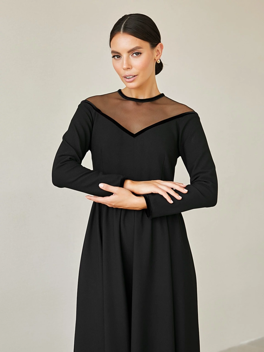 Платье с пышной юбкой и вырезом из сетки I.B.W., цвет: пандора, черный, ED025 купить онлайн