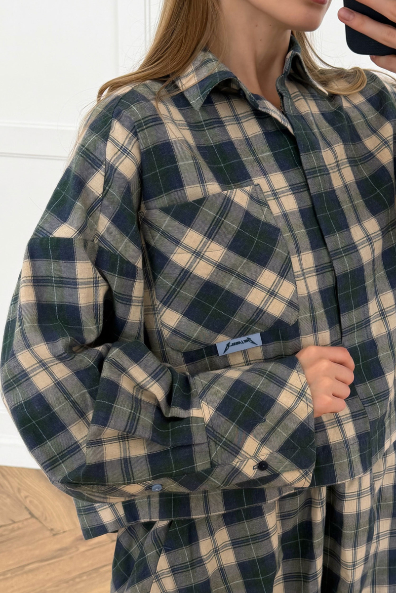 Рубашка укороченная в клетку Label .B, цвет: сине-зеленый,  купить онлайн