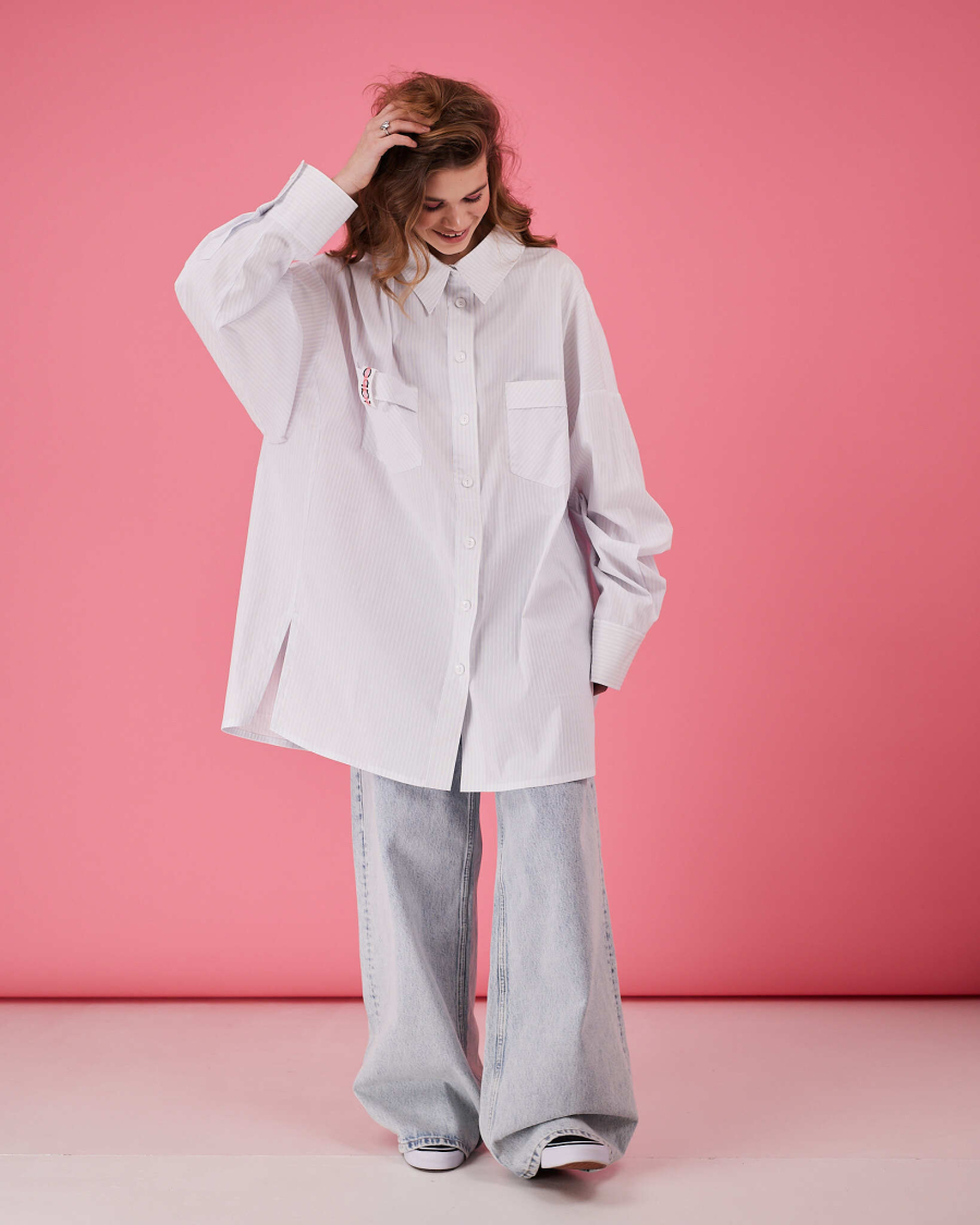 Рубашка макси оверсайз #25 TABOO, цвет: белый с голубым, Rub25 купить онлайн