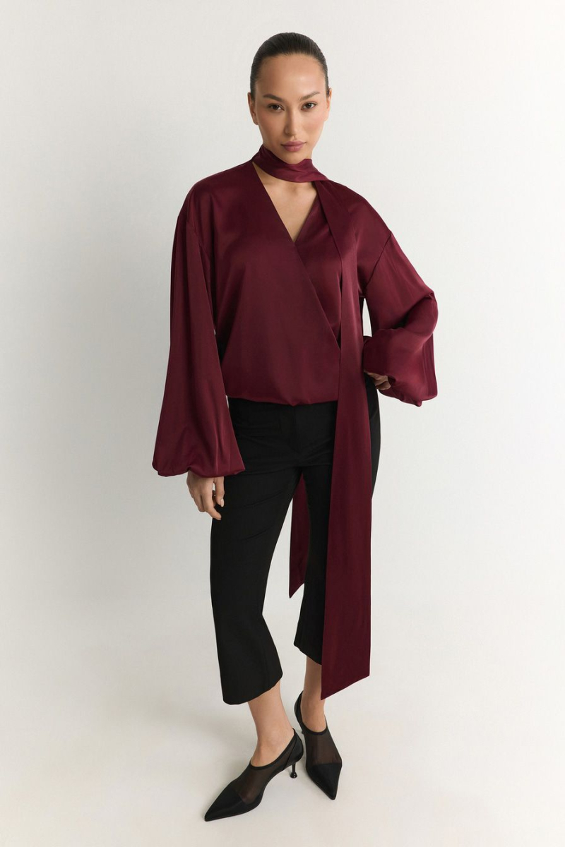 Блуза с декоративным шарфом TOPTOP, цвет: Бордовый, TT.020.18396.330 купить онлайн