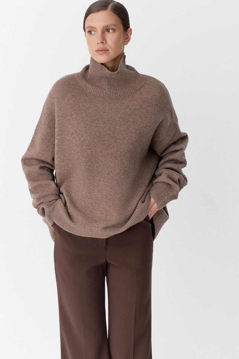 Свитер с шерстью оверсайз Ricoco, цвет: Кофейный, 7014/4 купить онлайн