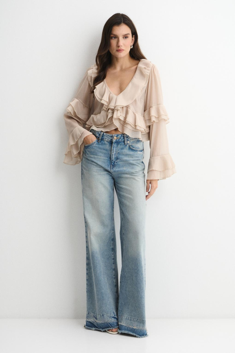 Блузка с воланами ENEVOO, цвет: бежевый, 06943 купить онлайн