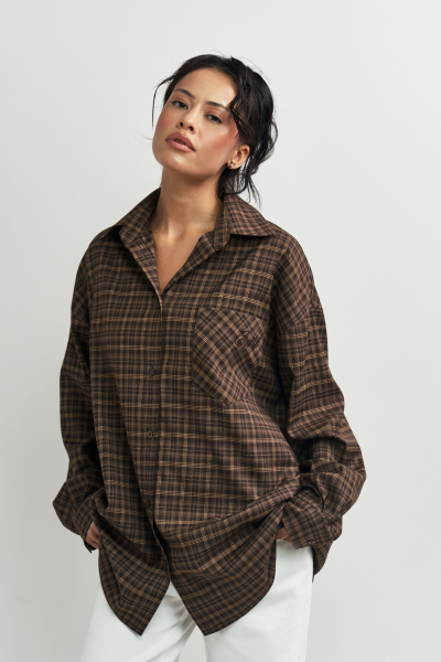 Рубашка в клетку с карманом Темный шоколад Erist store, цвет: шоколадный, НФ-00003259 купить онлайн