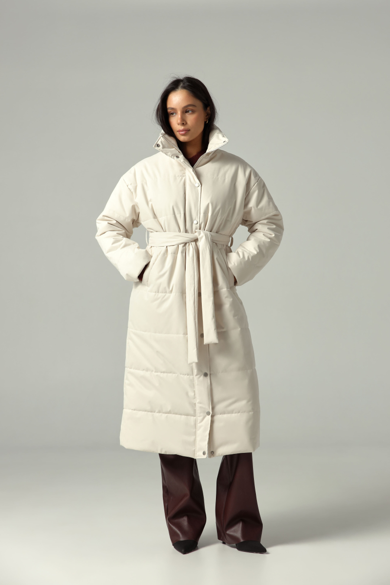Пуховик удлиненный из мембраны с велюровым эффектом Ricoco, цвет: молочный, 5034/2 купить онлайн