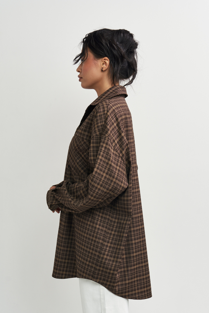 Рубашка в клетку с карманом Темный шоколад Erist store, цвет: шоколадный, НФ-00003259 купить онлайн