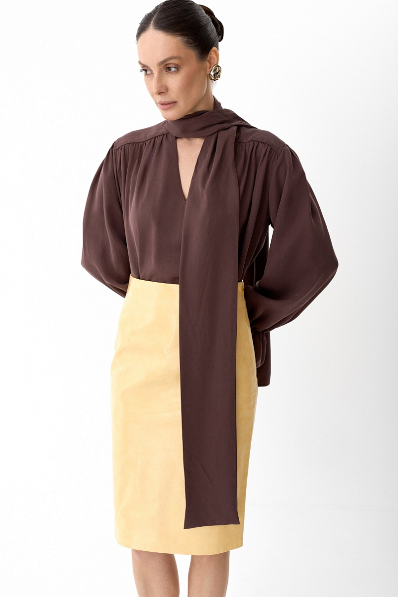 Блуза из 100% лиоцелла с бантом Ricoco, цвет: сливовый, 7001/2 купить онлайн