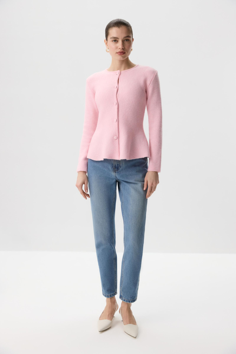 Кардиган вязаный с баской Charmstore, цвет: пудровый, 305-443108-227 купить онлайн