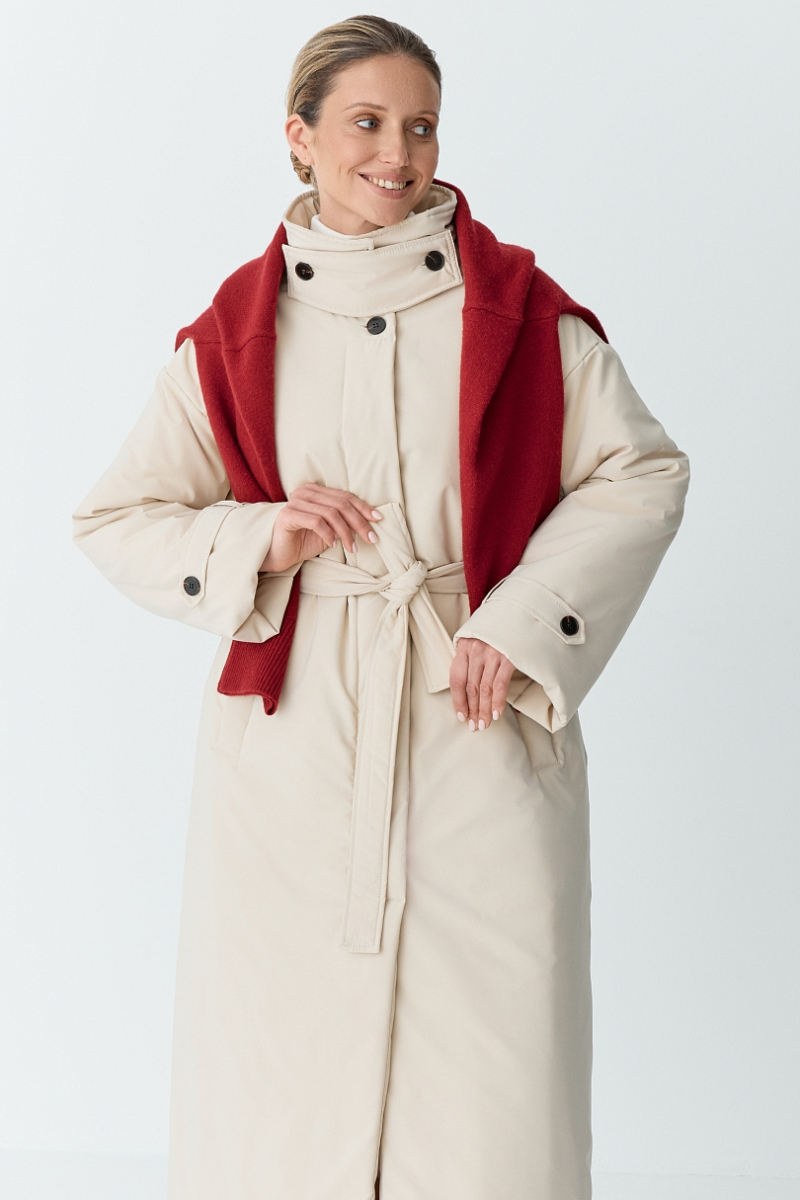 Пальто однобортное утепленное Ricoco, цвет: бежевый, 7012/2 купить онлайн