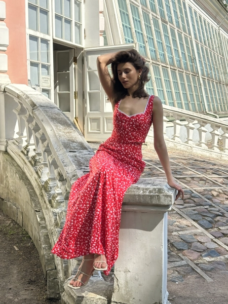 Юбка из софта макси VELVET, цвет: красный в цветок 00-00004935 |новая коллекция купить онлайн