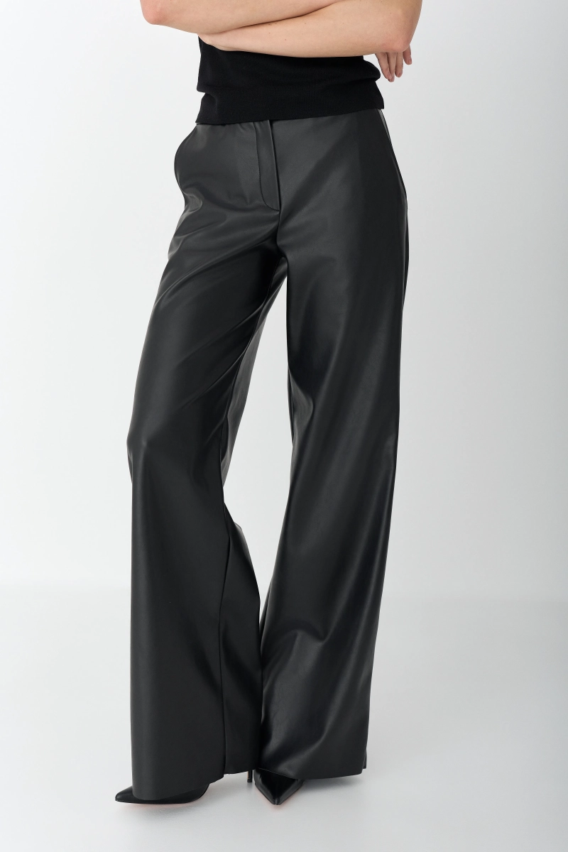 Брюки свободного кроя из экокожи Ricoco, цвет: Черный, 7016/1 купить онлайн