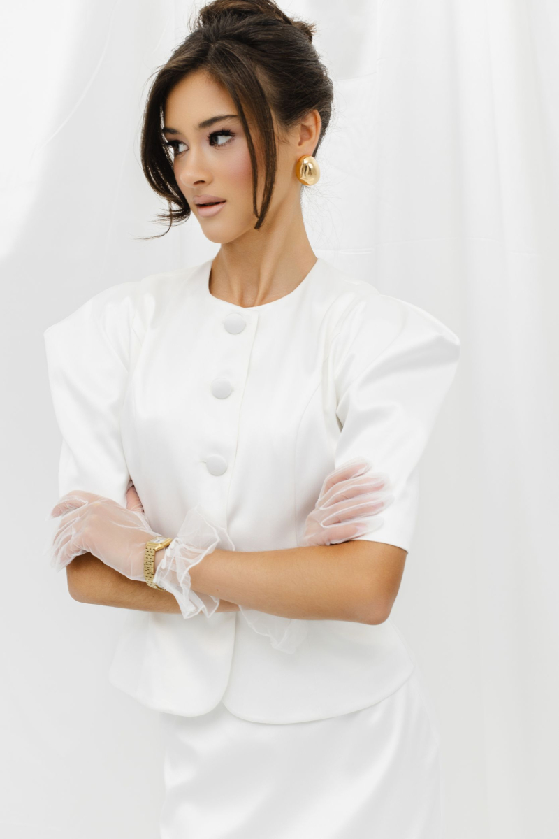 Блуза из атласа на пуговицах VELVET, цвет: молочный, 00-00005245 купить онлайн