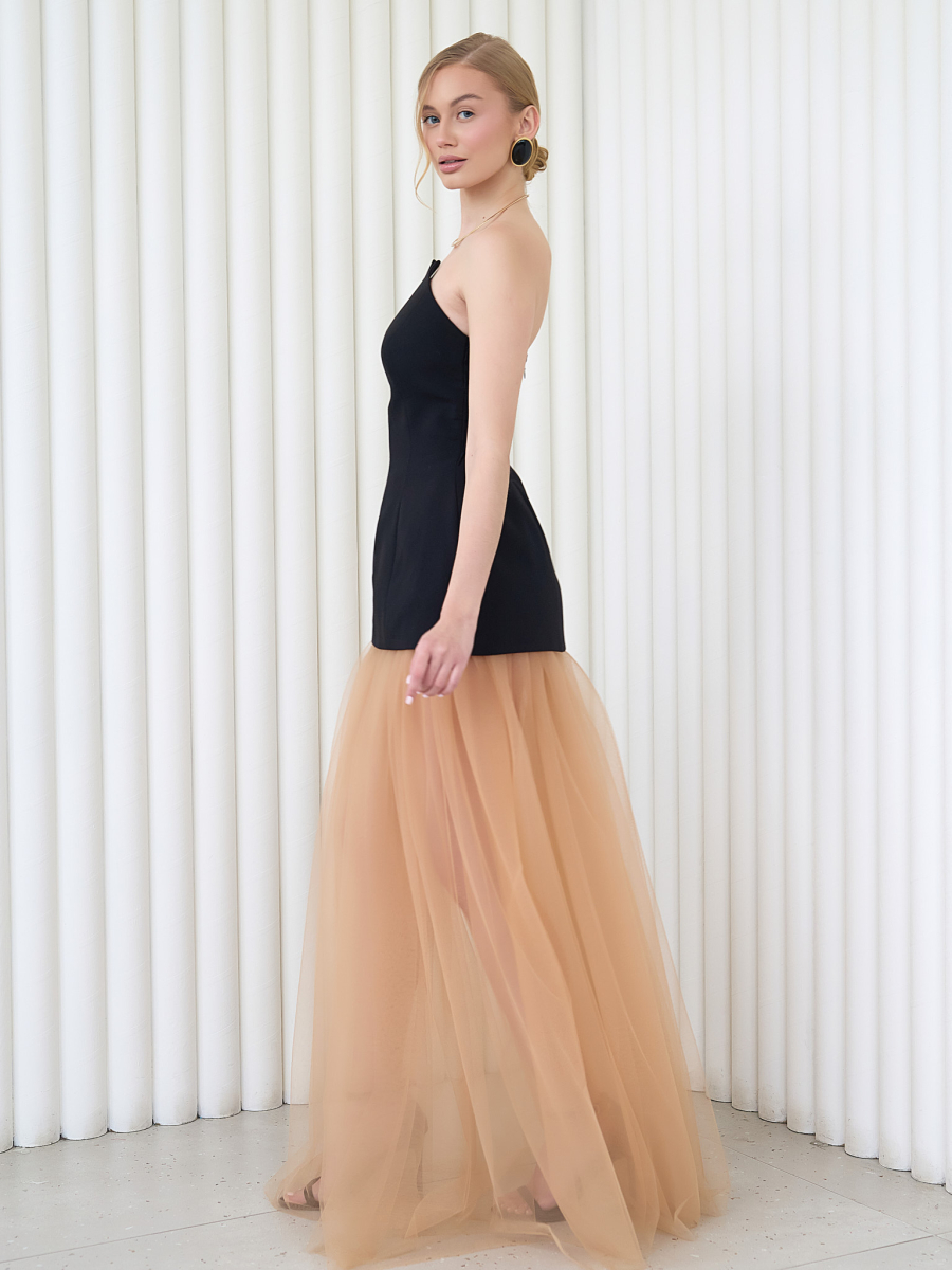 Платье с юбкой из сетки I.B.W., цвет: черный/бежевый, ED061 купить онлайн