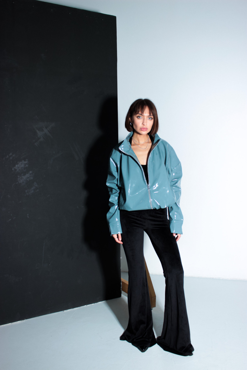 Бомбер из лаковой экокожи GARCHIT, цвет: голубой, GARLakeBomb купить онлайн