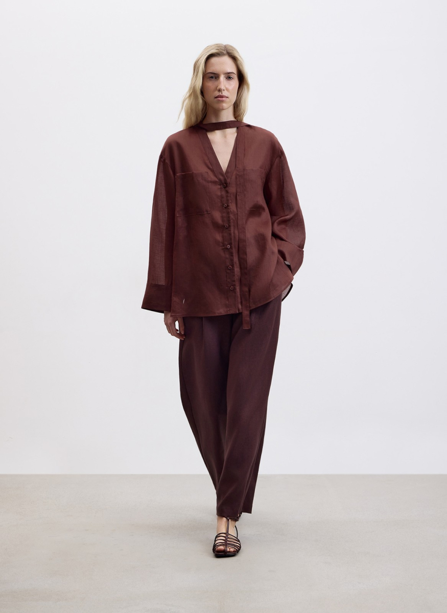 Рубашка из крапивы ALL WE NEED, цвет: коричневый, 2604W1369-19 купить онлайн
