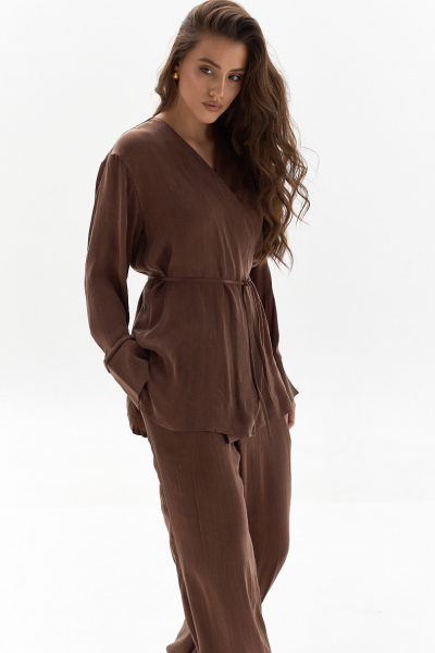 Блуза на запах из купро Ricoco, цвет: Кофейный, 7028/1 купить онлайн