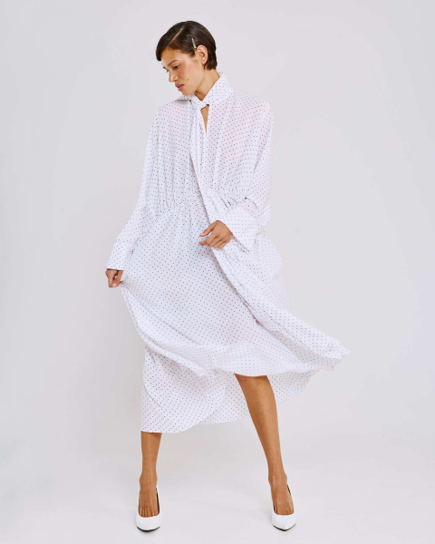 Платье в горох с шарфом Anmuse, цвет: белый, RB26SP314-WHT купить онлайн