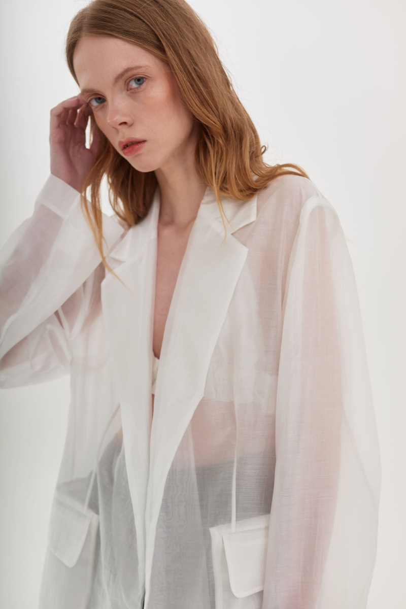 Полупрозрачная блуза-жакет UNKE, цвет: белый, 2502J003V_WH купить онлайн