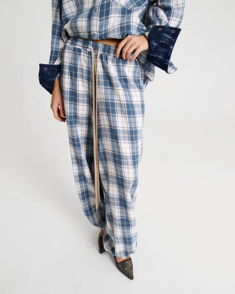 Брюки в клетку BLUE Anmuse, цвет: голубой,  купить онлайн