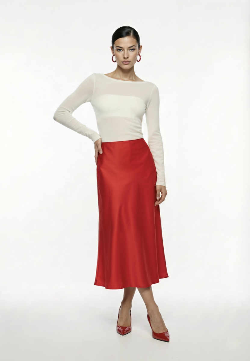 Юбка миди из атласа REFERT, цвет: красный, 07-2541/12-2511 купить онлайн