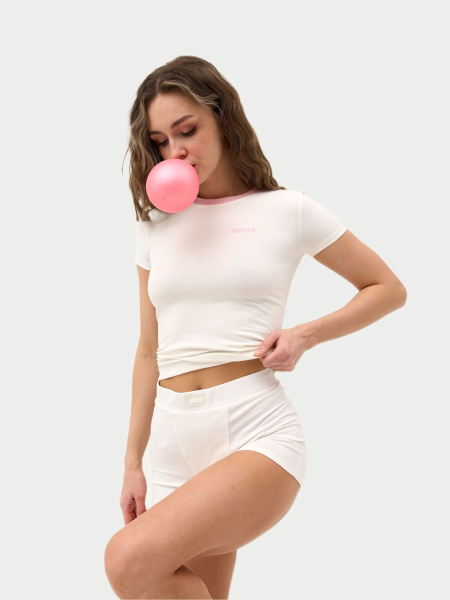 Футболка с контрастной горловиной ONSI, цвет: молочный,  купить онлайн