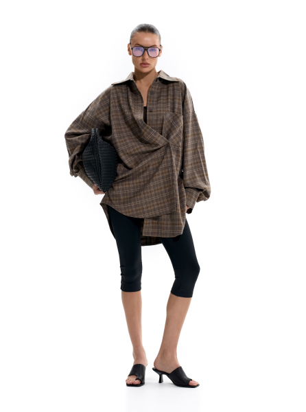 Объемная рубашка в клетку ANOTHER SELECT, цвет: светло-коричневый, 00025 купить онлайн