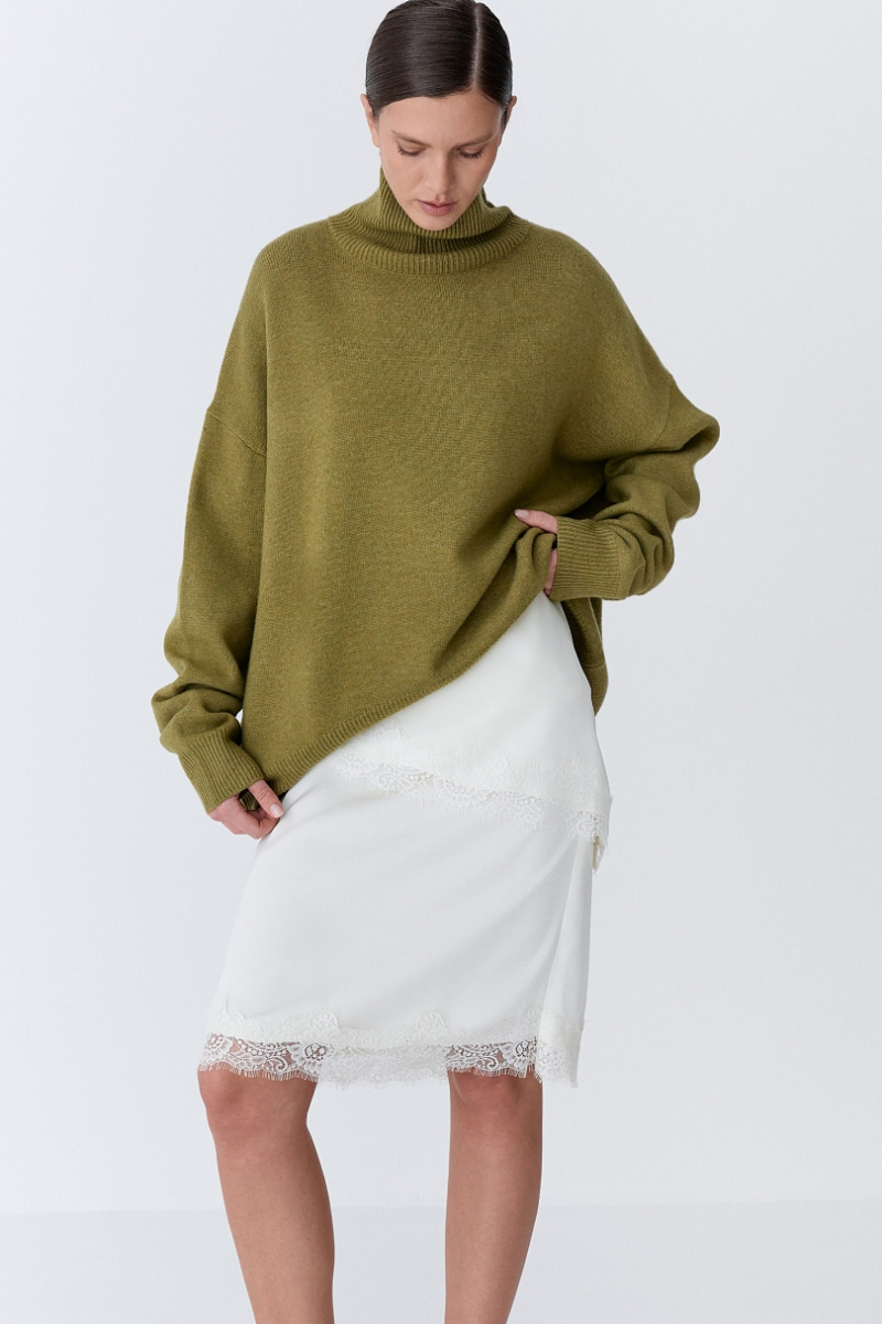 Свитер с шерстью оверсайз Ricoco, цвет: оливковый, 7014/3 купить онлайн