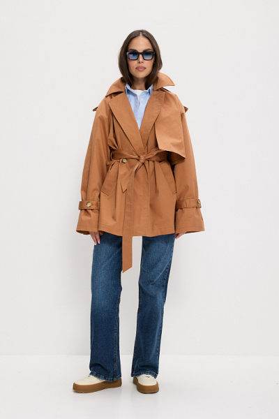 Тренч укороченный ABDA, цвет: карамель, 812613403640 купить онлайн