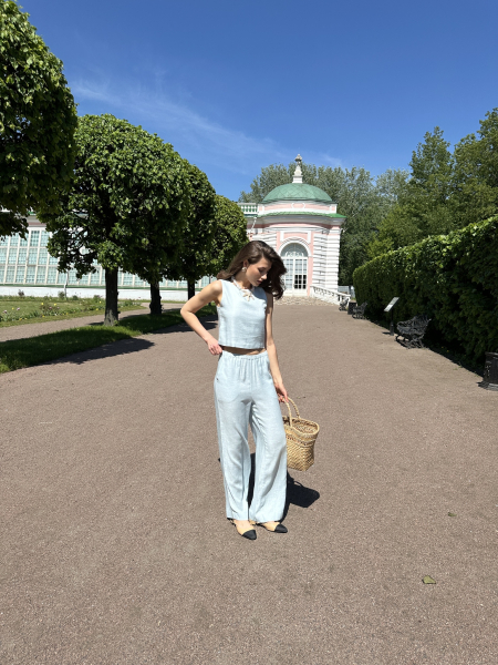 Брюки изо льна прямые VELVET, цвет: голубой, 00-00004984 купить онлайн