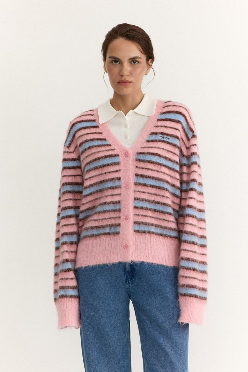 Пушистый кардиган с принтом «полоска»