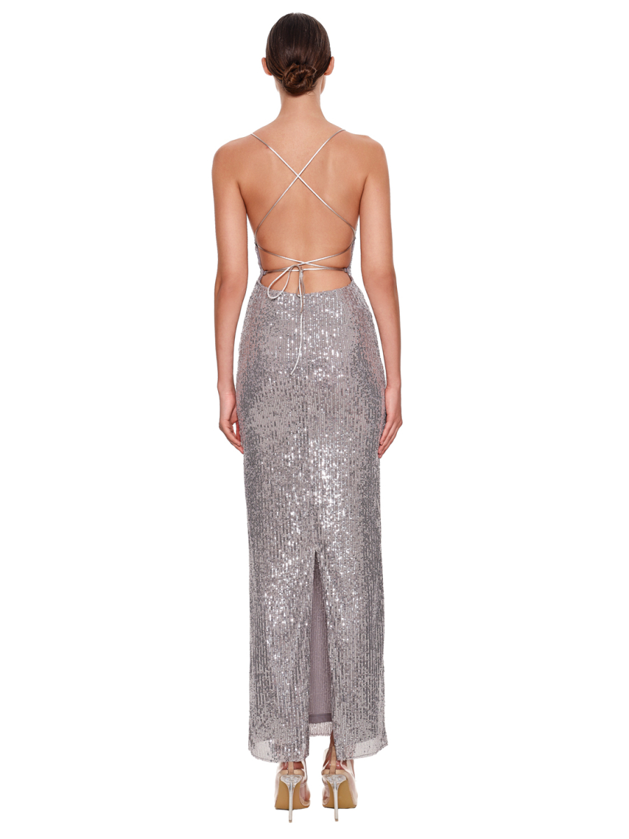 Платье-макси из пайеток SODAMODA, цвет: серебро, 13629 купить онлайн